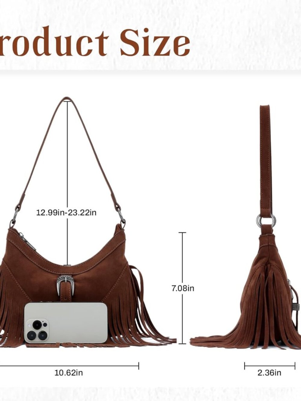 Western Fringe Hobo Purses for Women Tassel Crossbody Bag Underarm Shoulder Bags - Picture 3 of 7